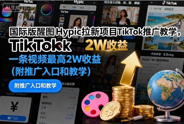 国际版醒图Hypic拉新项目TikTok推广教学，一条视频最高2W收益（附推广入口和教学）-微科网创