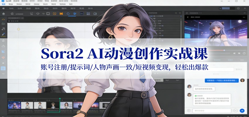 Sora2 AI动漫创作实战课：账号注册/提示词/人物声画一致/短视频变现，轻松出爆款-微科网创