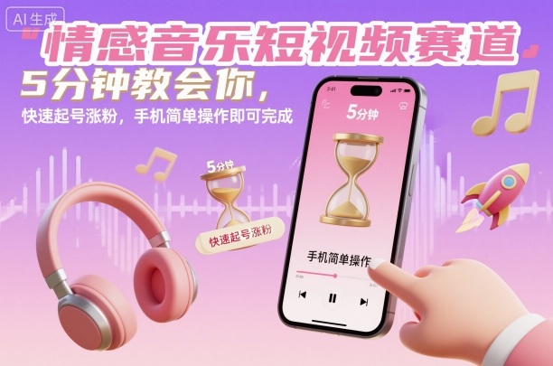 情感音乐短视频赛道,5分钟教会你,快速起号涨粉,手机简单操作即可完成-微科网创