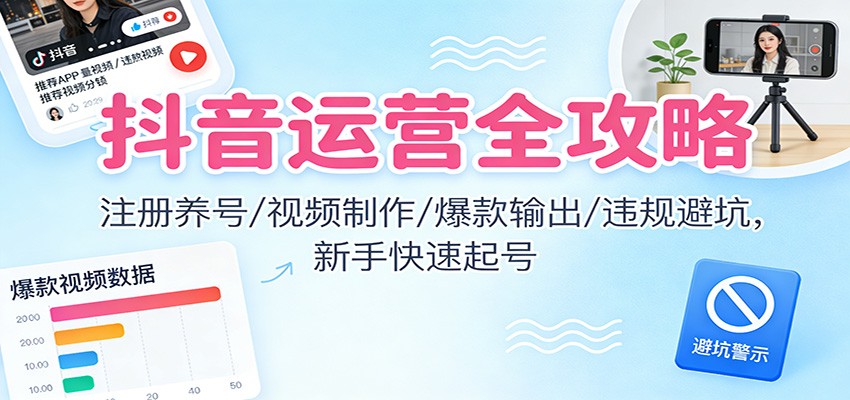抖音运营全攻略:注册养号/视频制作/爆款输出/违规避坑,新手快速起号-微科网创