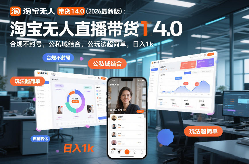 淘宝无人直播带货14.0（2026最新版）：合规不封号，公私域结合，玩法超简单，日入1k+【揭秘】-微科网创