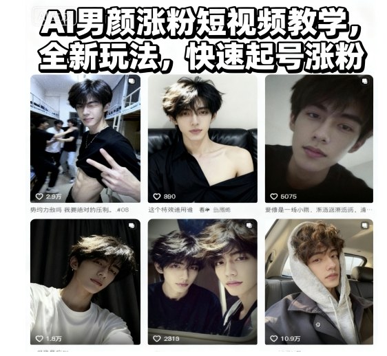 AI男颜涨粉短视频教学,全新玩法,快速起号涨粉-微科网创