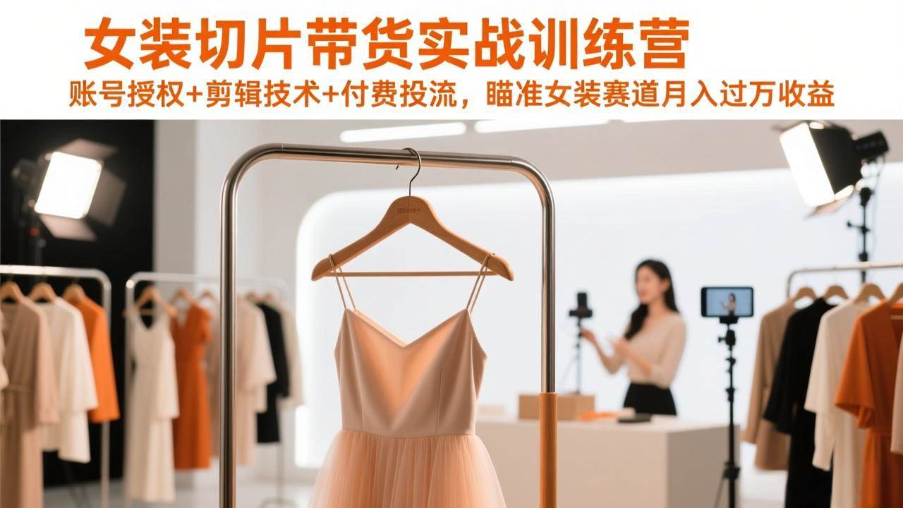 （17357期）女装切片带货实战训练营，账号授权+剪辑技术+付费投流，瞄准女装赛道月入过万收益