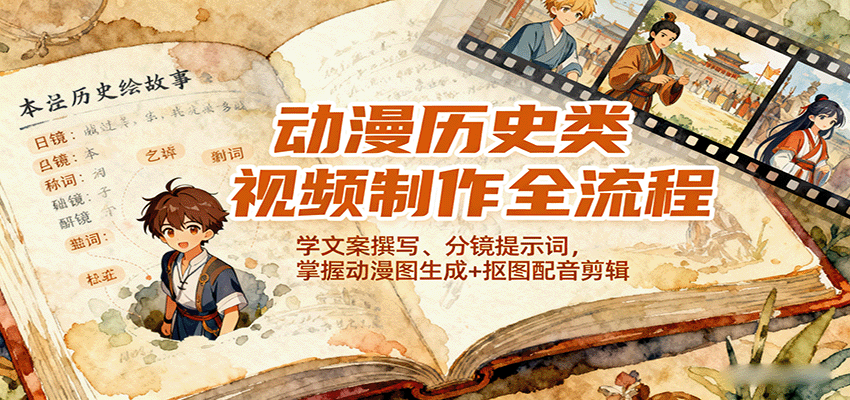 动漫历史类视频制作全流程，学文案撰写、分镜提示词，掌握动漫图生成+抠图配音剪辑-微科网创