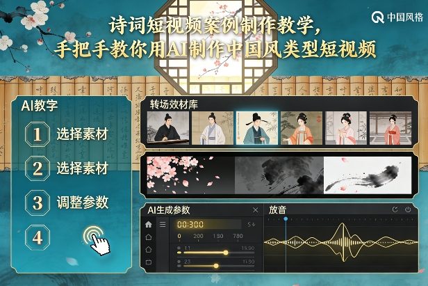 古诗词短视频案例制作教学，手把手教你用AI制作中国风类型短视频-微科网创