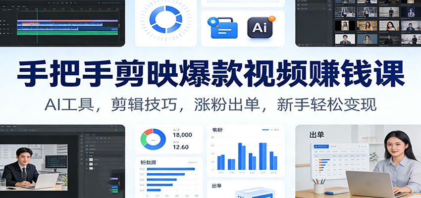 手把手剪映爆款视频赚钱课：AI工具，剪辑技巧，涨粉出单，新手轻松变现-微科网创