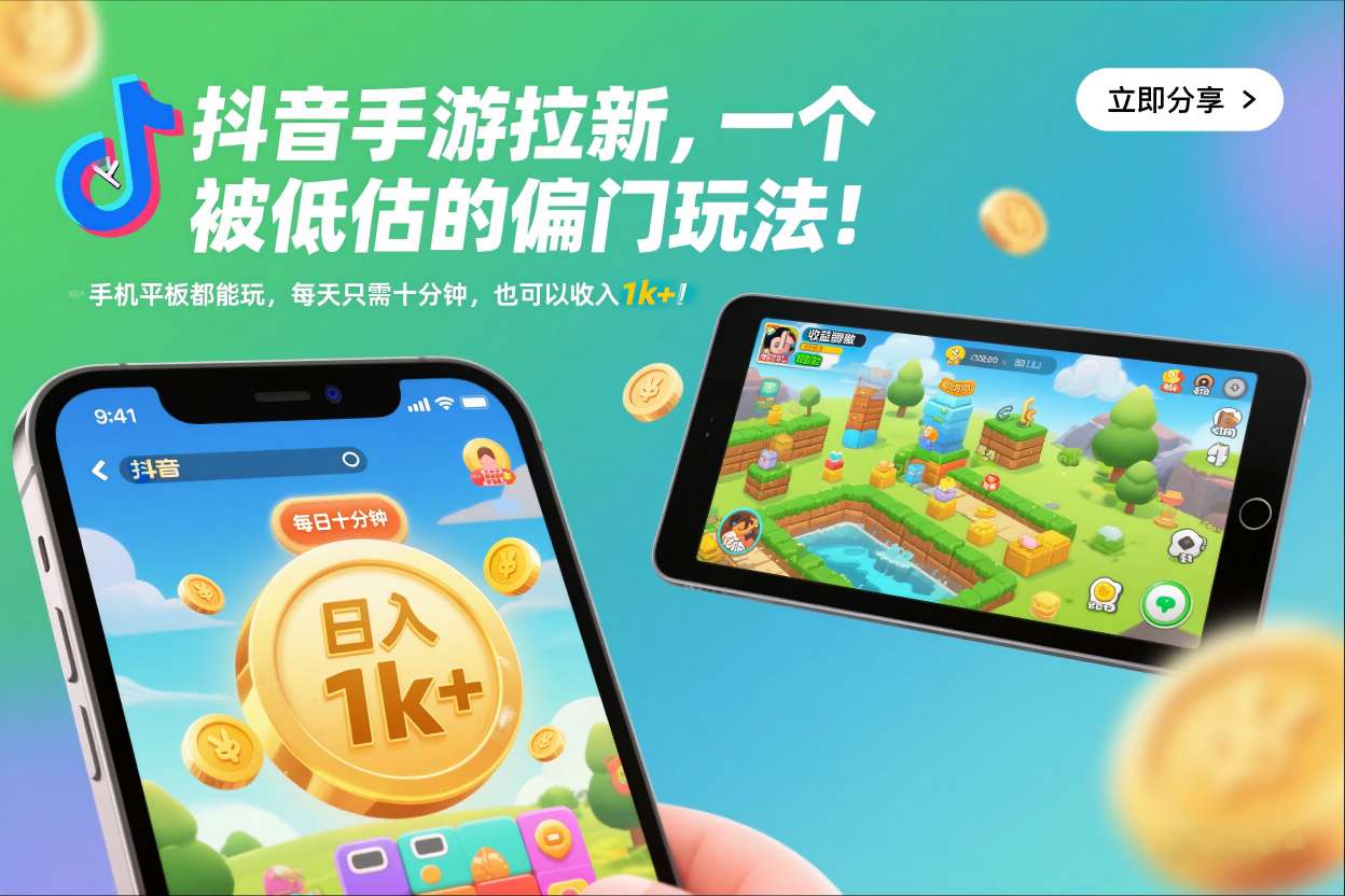 抖音手游拉新,一个被低估的偏门玩法!手机平板都能玩,每天只需十分钟,也可以收入1k+【揭秘】-微科网创