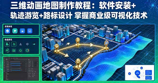 (16096期)三维动画地图制作教程:软件安装+轨迹游览+路标设计 掌握商业级可视化技术-微科网创