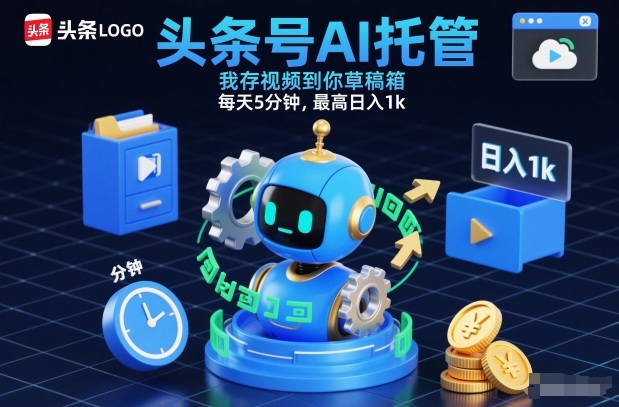 头条号AI托管，我存视频到你草稿箱，每天5分钟，最高日入1k【揭秘】-微科网创