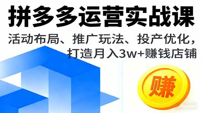 （16135期）拼多多运营实战课，活动布局、推广玩法、投产优化，打造月入3w+赚钱店铺-微科网创