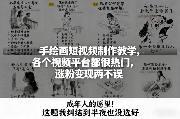 手绘画短视频制作教学，各个视频平台都很热门，涨粉变现两不误-微科网创