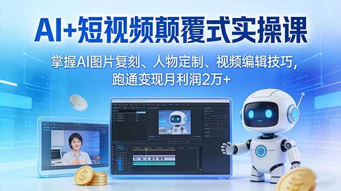 （17454期）AI+短视频颠覆式实操课：掌握AI图片复刻、人物定制、视频编辑技巧，跑通变现月利润2万+-微科网创