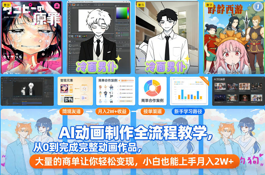 AI动画制作全流程教学，从0到完成完整动画作品，大量的商单让你轻松变现，小白也能上手月入2W+-微科网创