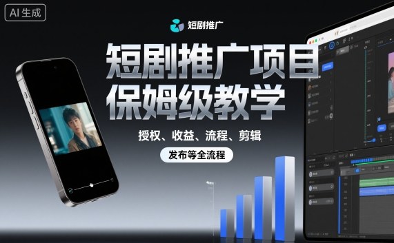 短剧推广项目保姆级教学，授权、收益、流程、剪辑，发布等全流程-微科网创