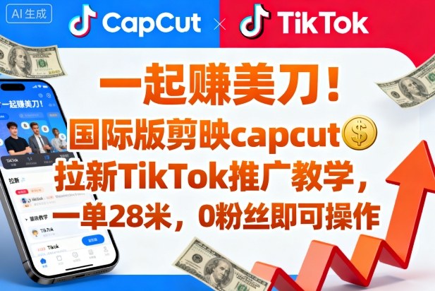 一起賺美刀！国际版剪映capcut拉新TikTok推广教学，一单28米，0粉丝即可操作（附推广入口和教学）-微科网创