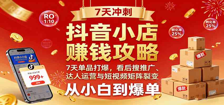 抖音小店赚钱攻略：7天单品打爆技巧，看后搜推广、达人运营与短视频矩阵裂变实战-微科网创