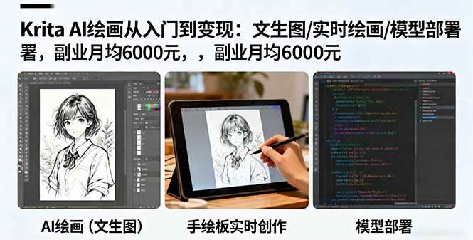 （16222期）Krita AI绘画从入门到变现：文生图/实时绘画/模型部署，副业月均6000元-微科网创