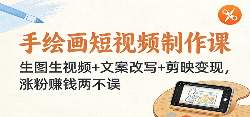 手绘画短视频制作课：生图生视频+文案改写+剪映变现，涨粉赚钱两不误-微科网创