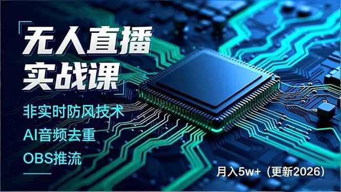 （17113期）无人直播实战课，非实时防风技术、AI音频去重、OBS推流，建立技术壁垒，月入5w+（更新2026）-微科网创