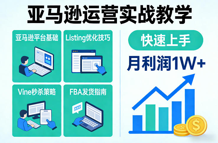 亚马逊运营实战教学，亚马逊平台+Listing优化+Vine秒杀+FBA发货等，快速上手，实现店铺月利润1W-微科网创