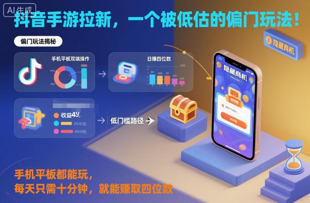 抖音手游拉新，一个被低估的偏门玩法！手机平板都能玩，每天只需十分钟，就能賺取四位数【揭秘】-微科网创