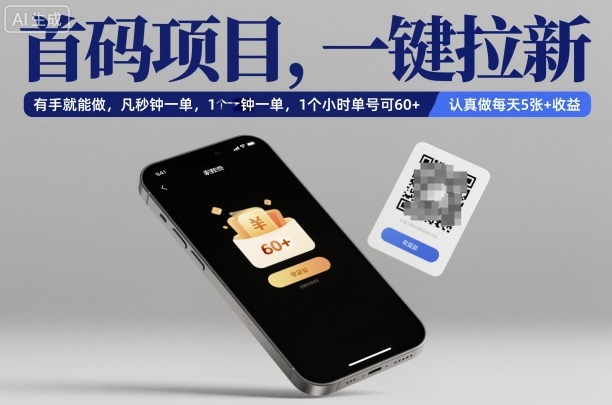 首码项目，一键拉新，有手就能做，几秒钟一单，1个小时单号可60+，认真做每天5张+收益【揭秘】-微科网创