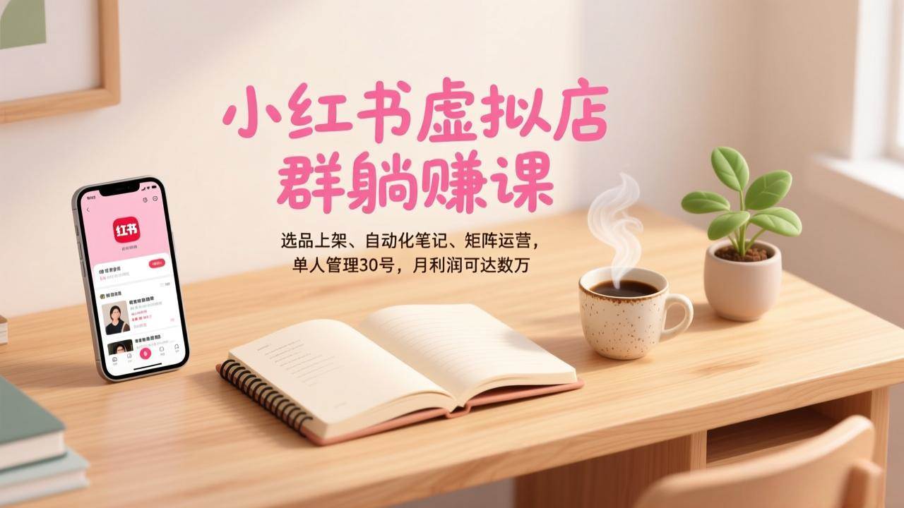 （17072期）小红书虚拟店群躺赚课，选品上架、自动化笔记、矩阵运营，单人管理30号，月利润可达数万-微科网创