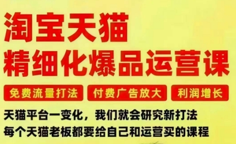 淘宝天猫精细化爆品运营课，免费流量打法-付费广告放大-利润增长-三大核心痛点，一次全部解决-微科网创