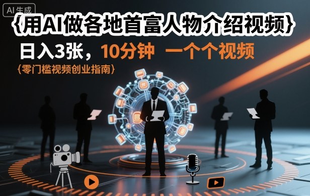 用AI做各地首富人物介绍视频,日入3张,10分钟一个视频-微科网创