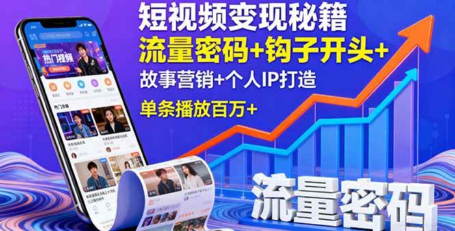 （16079期）短视频变现秘籍，流量密码+钩子开头+故事营销+个人IP打造，单条播放百万+-微科网创