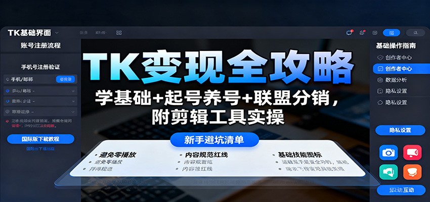 TK变现全攻略：学基础+起号养号+联盟分销，附剪辑工具实操-微科网创