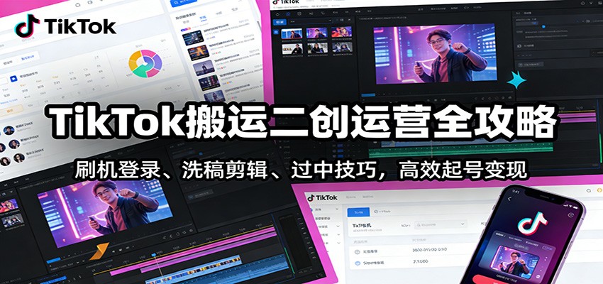 TikTok搬运二创运营全攻略:刷机登录、洗稿剪辑 、过中技巧,高效起号变现-微科网创