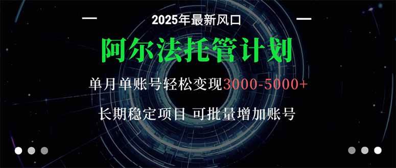 （16360期）阿尔法托管计划 单账号月入3000-5000，长期稳定项目，新手小白轻松上手。-微科网创