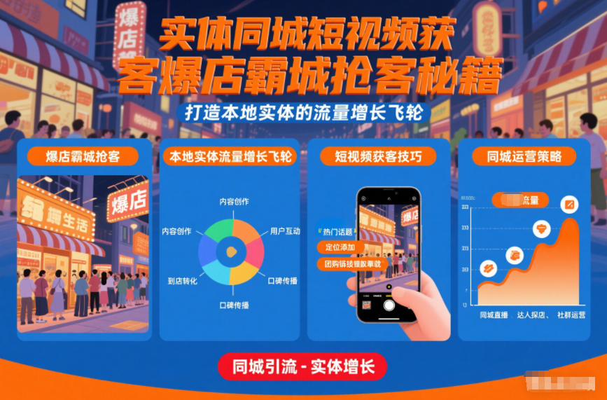 实体同城短视频获客爆店霸城抢客秘籍，打造本地实体的流量增长飞轮-微科网创