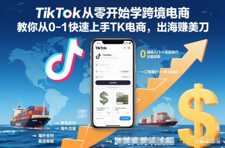 TikTok从零开始学跨境电商，教你从0-1快速上手TK电商，出海賺美刀-微科网创