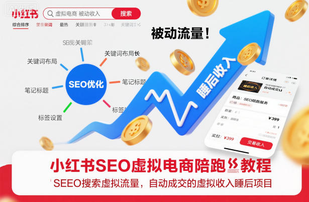小红书SEO虚拟电商陪跑教程，实现seo搜索被动流量，自动成交的被动收入睡后项目-微科网创