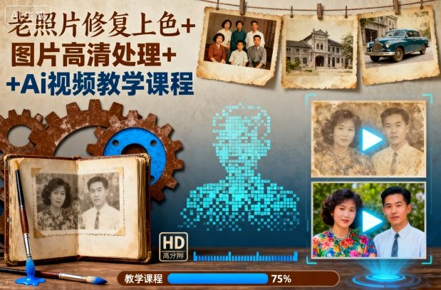 老照片修复上色+图片高清处理+Ai视频教学课程-微科网创
