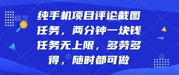 纯手机项目评论截图任务，两分钟一块钱多劳多得，随时随地都能做【揭秘】-微科网创