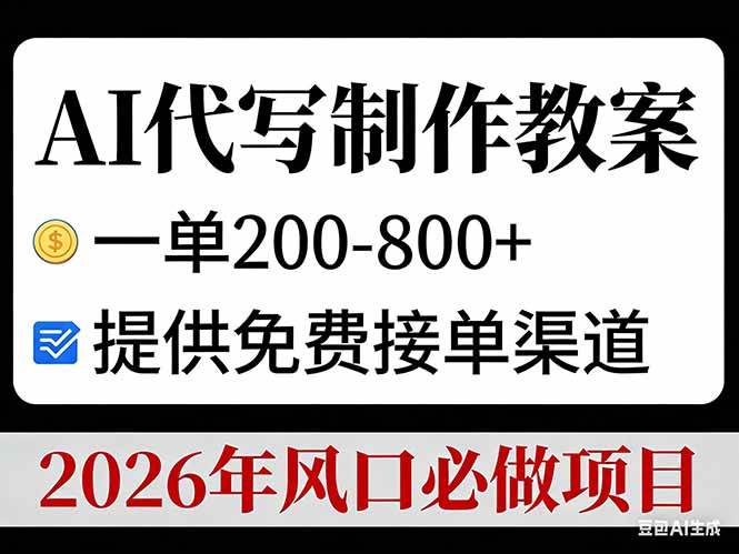 （17096期）AI代写制作教案，一单200-800+，提供免费接单渠道，2026年风口必做项目-微科网创
