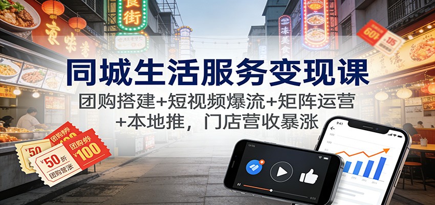 同城生活服务变现课:团购搭建+短视频爆流+矩阵运营+本地推,门店营收暴涨-微科网创