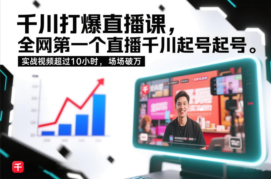 千川打爆直播课，全网第一个直播千川起号录屏实战的，实战视频超过10小时，场场破万-微科网创