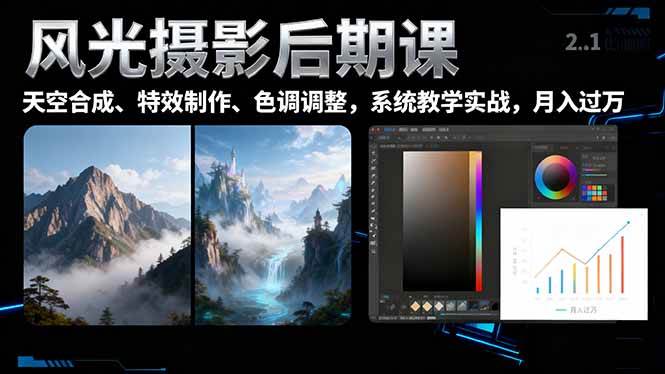 (16433期)风光摄影后期课,一键换天空合成、特效制作、色调调整,月入过万-微科网创
