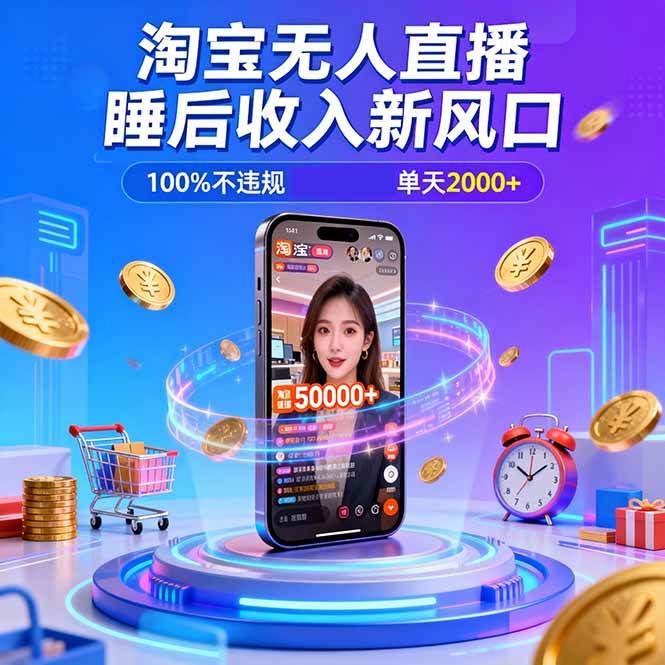 (16822期)淘宝无人直播,不违规不封号,直播100小时卖了5万,年底旺季!-微科网创