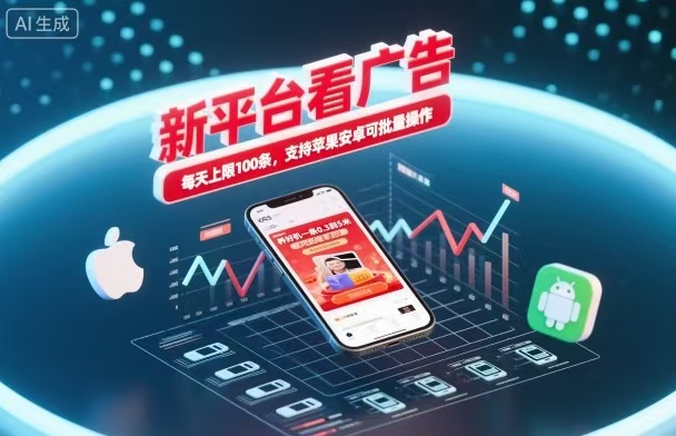 新台看广告，养好机一条5毛到5块，单机日入30到100，支持苹果安卓，可批量操作。-微科网创