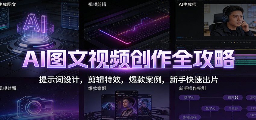 AI图文视频创作全攻略:提示词设计,剪辑特效,爆款案例,新手快速出片-微科网创