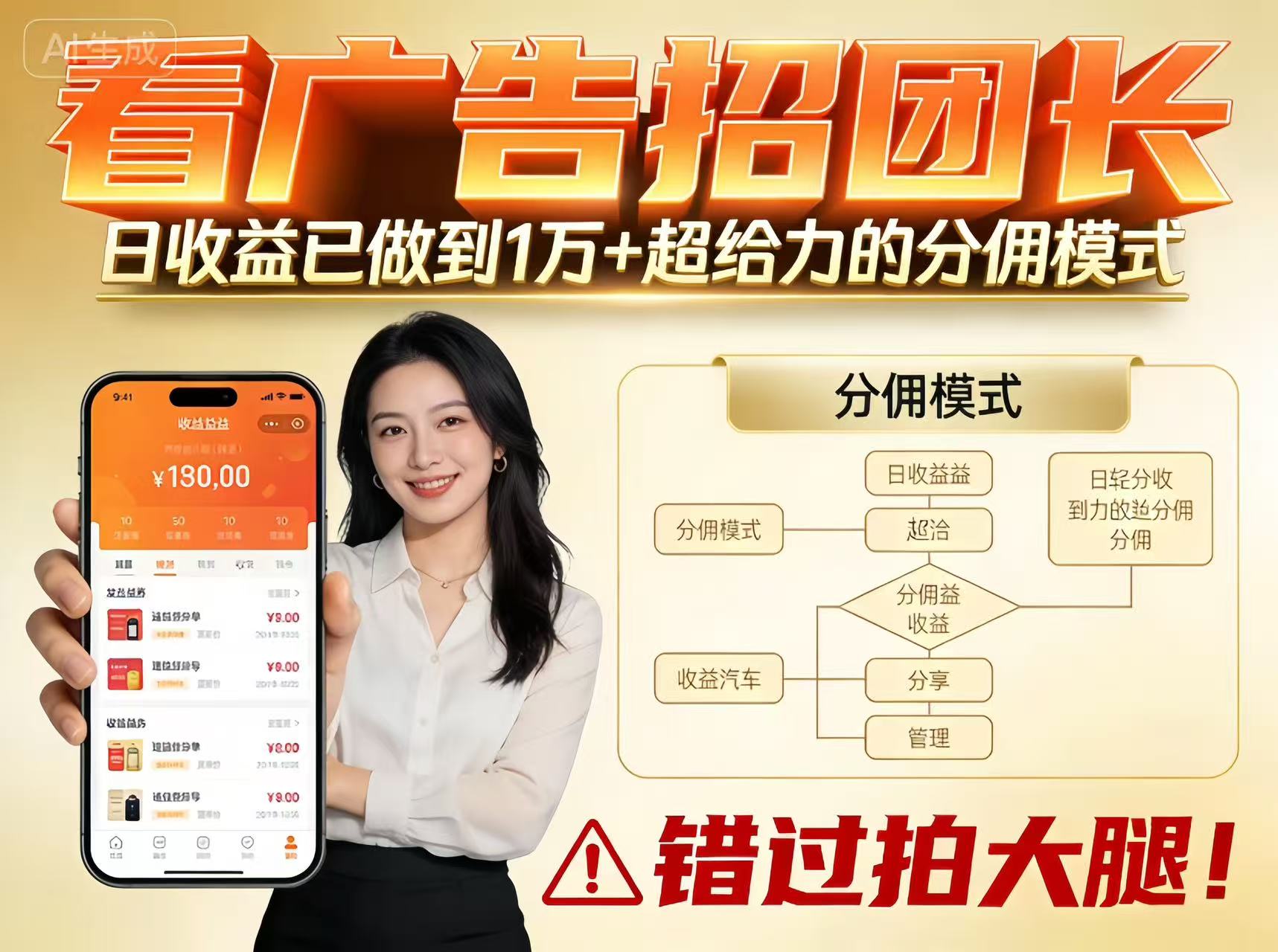 看广告招团长,团队收益已做到日入1万,分佣模式超给力,错过拍大腿-微科网创