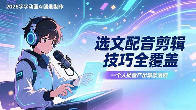 (17477期)2026字字动画AI漫剧制作-1期,选文配音剪辑技巧全覆盖,一个人就能批量产出爆款漫剧-微科网创