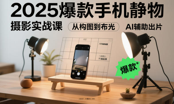 2025爆款手机静物摄影实战课，从构图到布光，不用贵设备，AI辅助出片-微科网创
