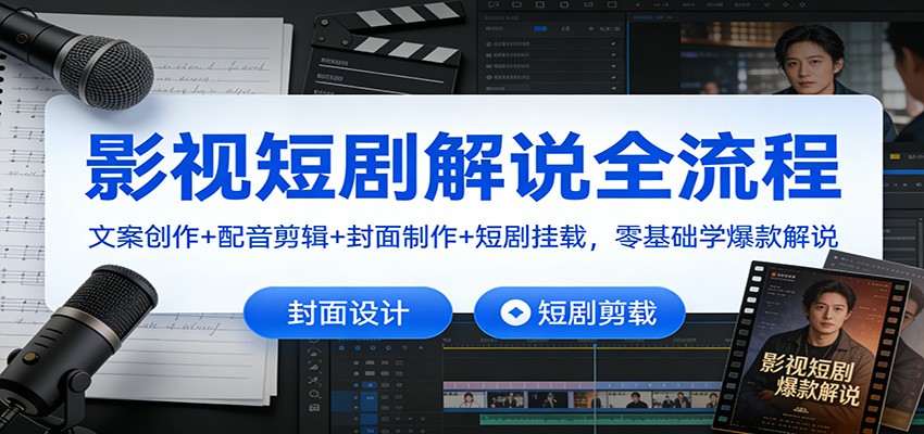 影视短剧解说全流程：文案创作+配音剪辑+封面制作+短剧挂载，零基础学爆款解说-微科网创