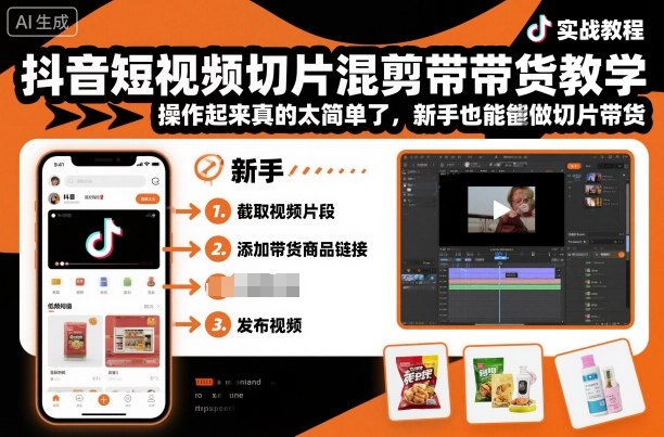 抖音短视频切片混剪带货教学，操作起来真的太简单了，新手也能做切片带货-微科网创